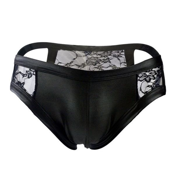 

men lingerie lace hollow open cross gay underwear erotic leather patchwork men's under cueca, Black;white