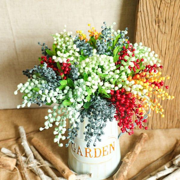 

decorative flowers & wreaths five-head berry string simulation flower green plant decoration diy wedding home bouquet faux branch
