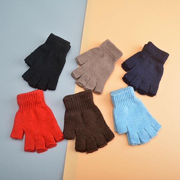 

five fingers gloves women men knitted fingerless autumn winter gray red white black stretch elastic warm half finger cycling, Blue;gray