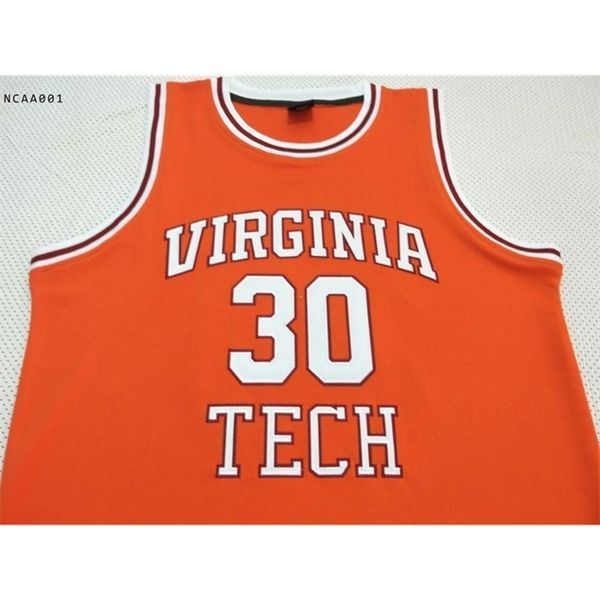 

vintage rare correct version virginia tech university hokies dell curry #30 full embroidery size s-4xl or custom any name or number jersey, Black