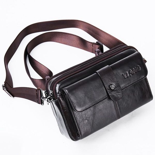 

waist bags men hip bum belt chest fanny pack multi-pocket wallet purse genuine leather cowhide small shoulder bag