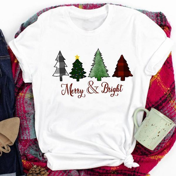 

women lady joy tree new year trend fashion winter holiday merry christmas print tshirt clothes graphic female t tee t-shirt, White
