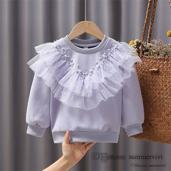 

sweet girls beaded velvet thicken sweatshirt kids splicing double sequins lace falbala princess fall winter children warm clothing jumper q, Black