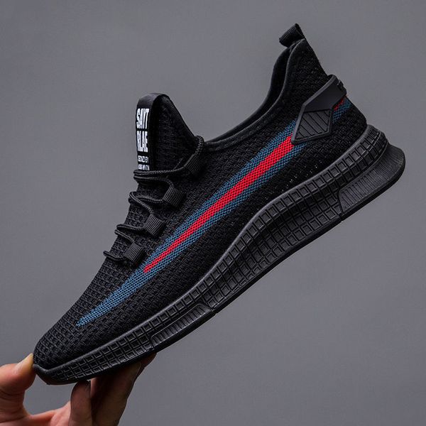 

2021 spring sports new flying woven casual men's Running Shoes Sneakers, Black and yellow