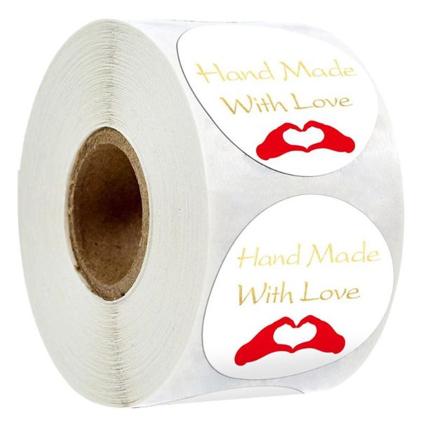 

gift wrap 1 inch hand made with love gold foil sticker sealing labels 500pcs/roll for xmas handmade foods card scrapbooking