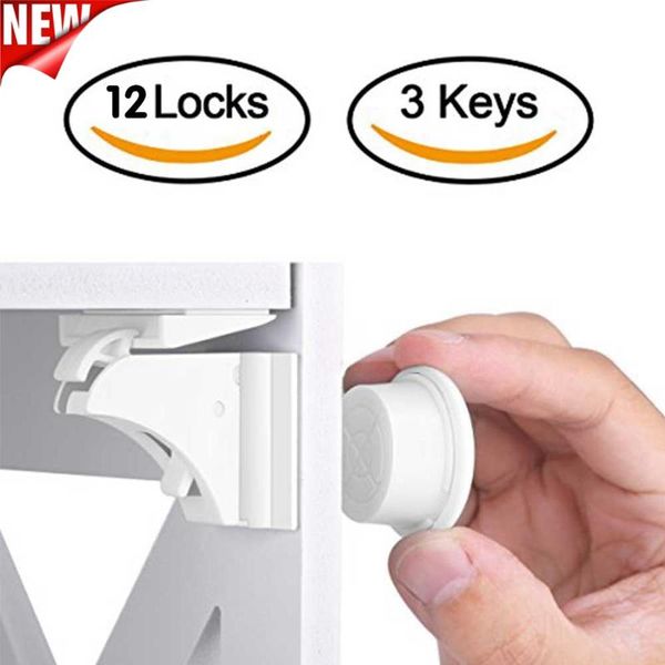 

(12 locks 3 keys) magnetic child lock children protection baby safety lock drawer latch cabinet door limiter security locks