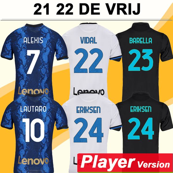 

21 22 vecino lautaro dzeko player version mens soccer jerseys kolarov alexis gagliardini vidal de vrij eriksen home away 3rd football shirt, Black;yellow