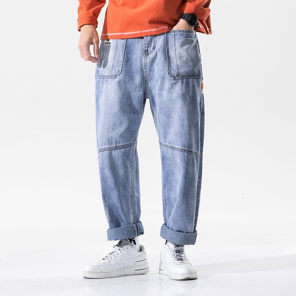 

2021 retrieve new lost jeans men hong kong style all-right pipe games student fashion handsome tooling casual broek, Blue