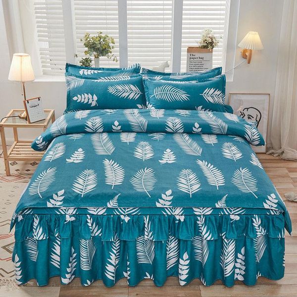 

bedding sets bed skirt four piece set korean dustproof bedspread sheet frosted quilt cover
