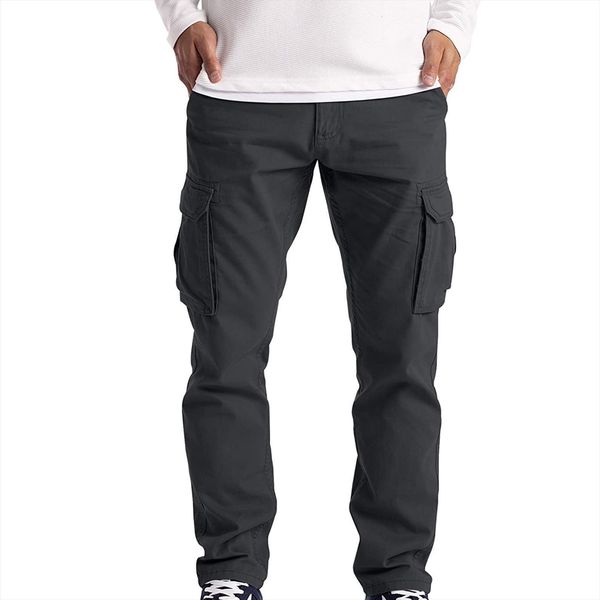 

solid color multi pocket cargo women pants summer casual male hip hop jogger trousers fashion streetwear bottoms, Black