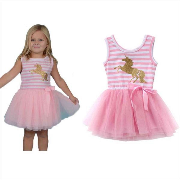 

toddler kids baby girls girl dress sleeveless striped tulle ball gown summer, Red;yellow