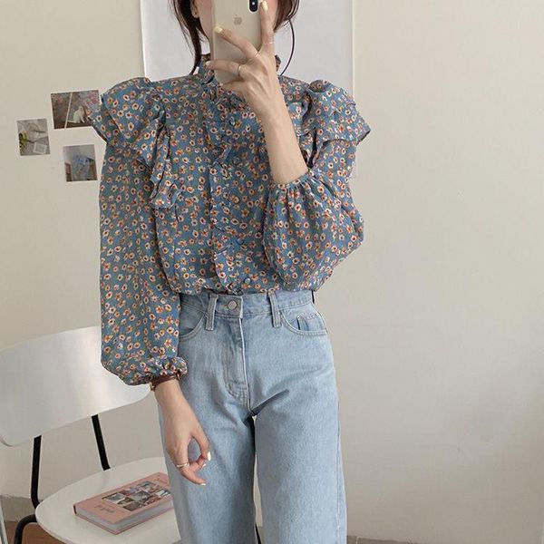

women's blouses & shirts women 2021 spring fashion retro printed thin buttons female v-neck loose ladies long sleeve casual u194, White