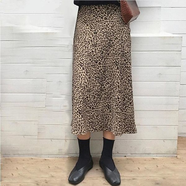 

summer leopard print skirts women high waist long skirts new harajuku streetwear thin section a-line skirt faldas jupe 210309, Black