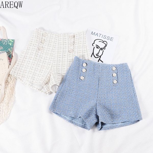 

2021 new spring autumn clothes women tweed shorts retro high waist women black shorts 210317, White;black