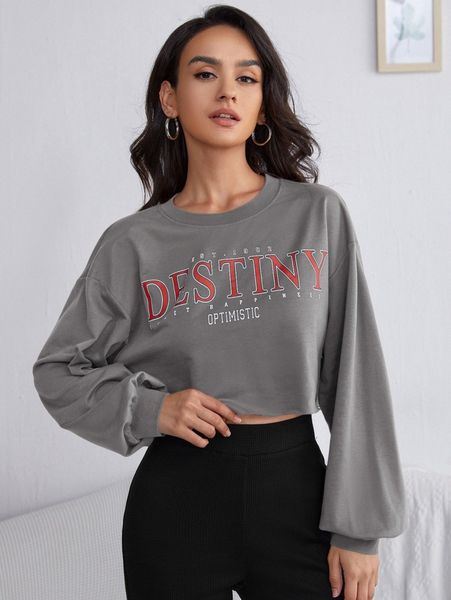

letter graphic crop sweatshirt h9bq#, White;black