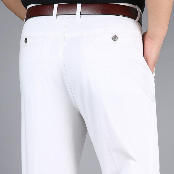 

men's pants spring summer straight loose high waist solid white middle-aged men dad dress trousers thin cotton casual male breathable, Black
