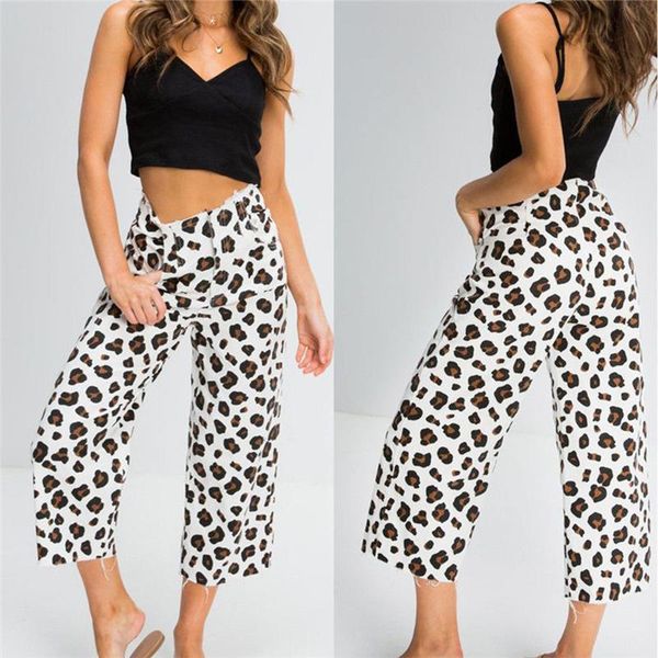 

women's pants & capris women fashion wide leg high waist loose trousers summer ladies leopard baggy calf-length, Black;white