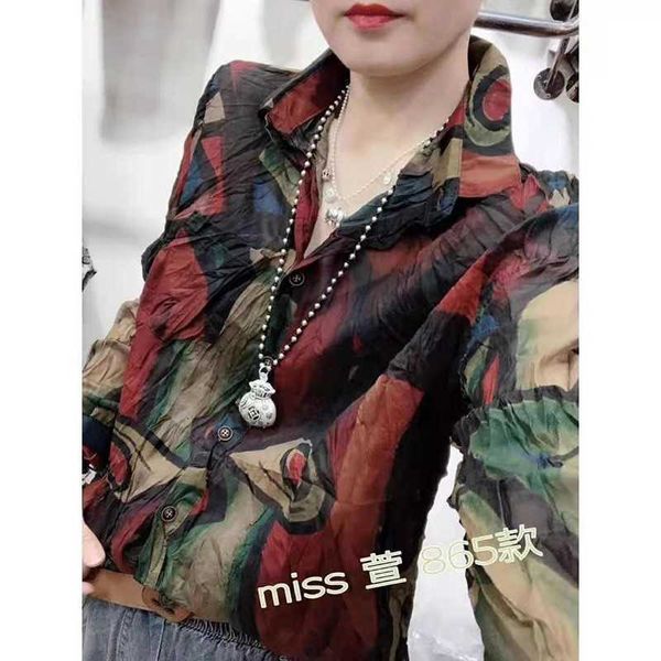

women's blouses & shirts summer european style women long sleeve vintga print blouse loose turn-down collar single bre fjci, White