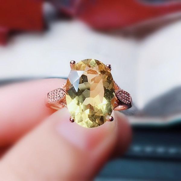 

cluster rings natural real citrine ring per jewelry 925 sterling silver 10*14mm 6.5ct big gemstone fine j211306, Golden;silver