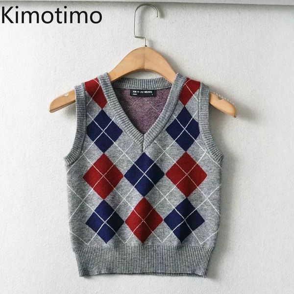 

women's vests kimotimo v-neck vest knitted jumper sleeveless women england style elegant vintage fashion autumn korean chic sweater, Black;white
