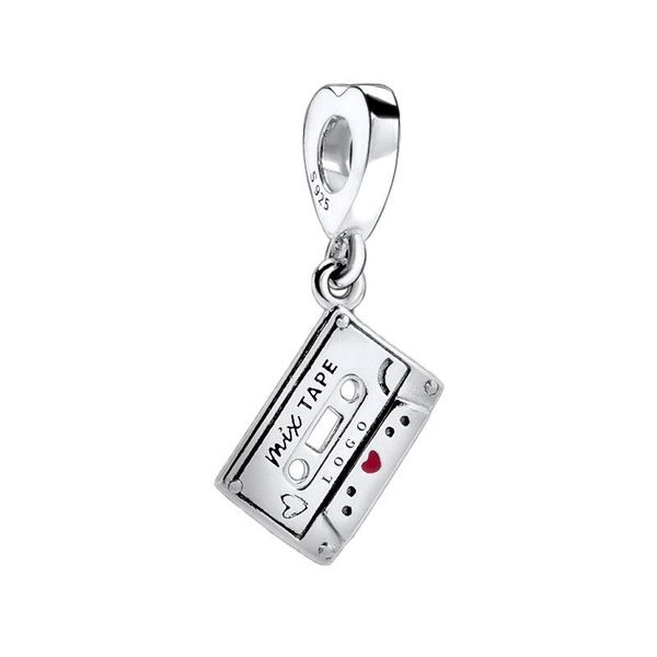 

2022 new spring 925 sterling silver vintage cassette dangle pendant charm bead fits european jewelry charm bracelets, Black