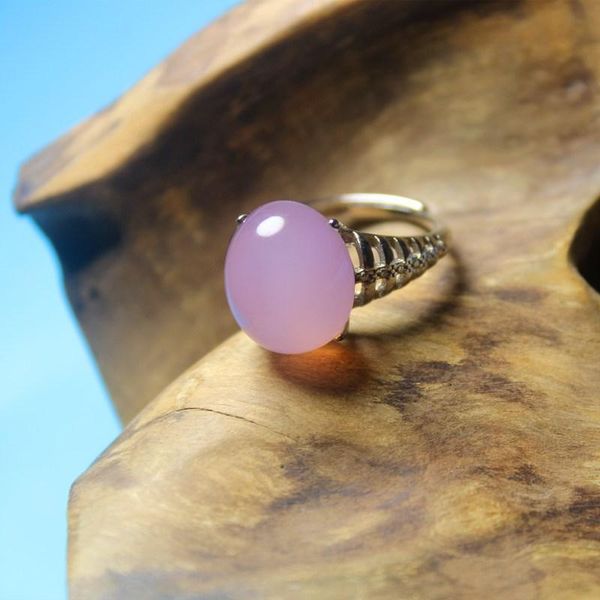 

cluster rings wholesale fashion jewelry pink chalcedony euro-american special silver plated ring for women feature concise namour charm gift, Golden;silver