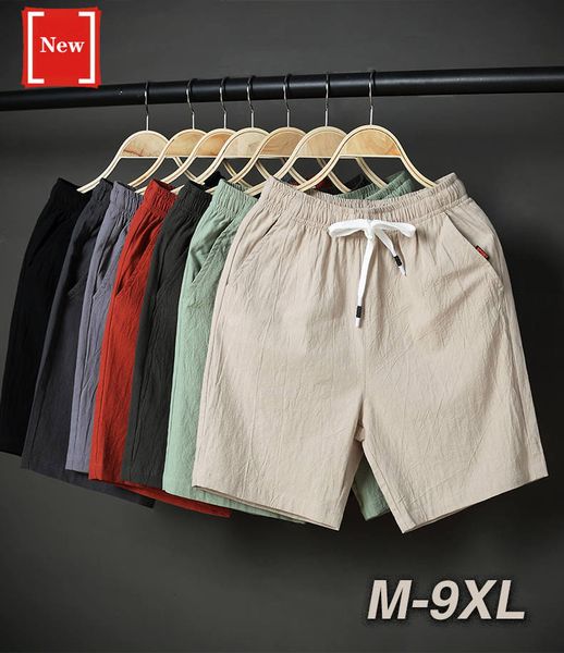 

2021 new shorts men's loose cotton knee length m-9xl plus size linen summer casual beach male pants max6, White;black