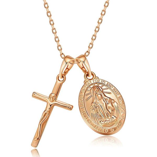 

pendant necklaces gold plated virgin mary necklace with cross for women elegant 316l stainless steel chain, Silver