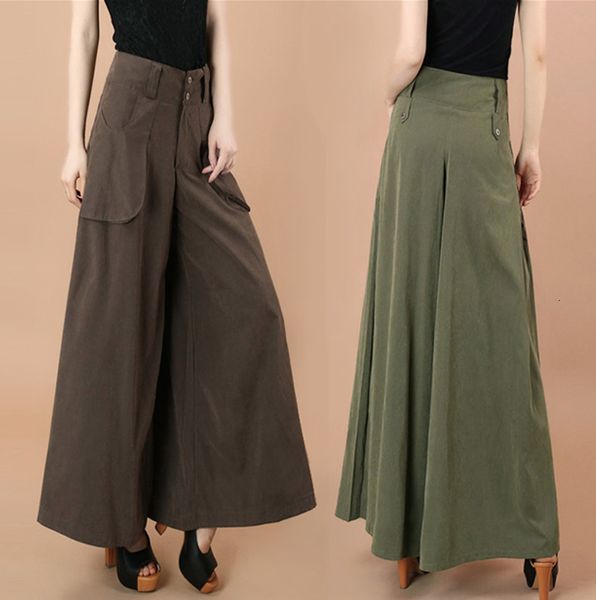 

fashion women's spring and autumn ladies slim wild large size nine points fat wide leg pants s2gg, Black;white