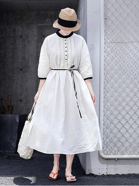 

dress women brief elegant casual 100%yarn dyed linen white midi dress oversize long with belted ropa mujer talla grande, Black;gray