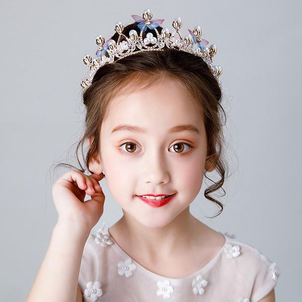 

baroque butterfly jewelry rhinestone pearl bride tiaras crowns de noiva princess diadem bridal wedding hair jewelry forseven, Golden;silver