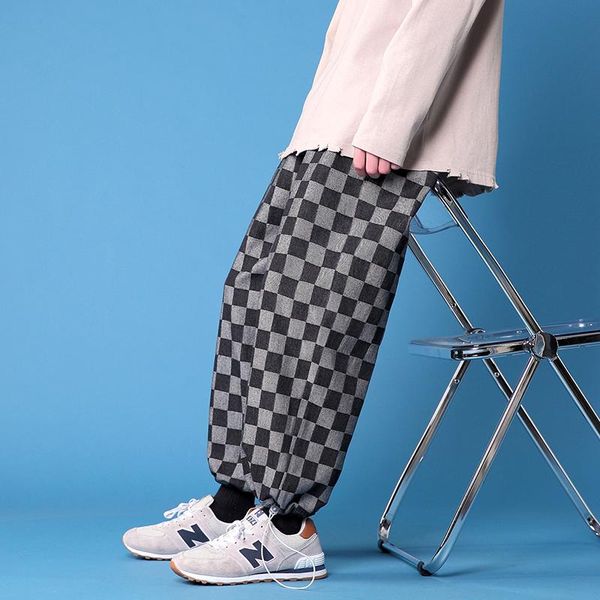 

men and women trend casual daily pants college style patchwork plaid streetwear jogger spring autumn cotton trousers size m-5xl, Black