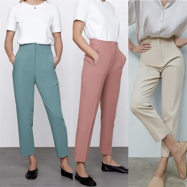 

za pants spring casual chic women pantss fashion high-waist office street pants 211124, Black;white