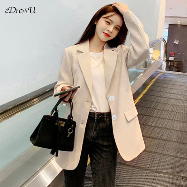 

women's suits & blazers edressu 2021 woman blazer jacket ivory black casual suit spring summer single breasted office business outwear, White;black