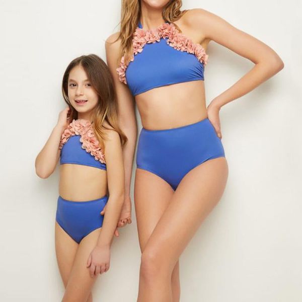 

2021 children swimwear girls swimsuit toddler kids girls beach wear bow flowers two-piece swimwear swimsuit family beach set, Black