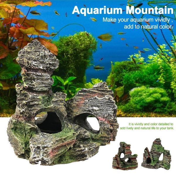 

decorations fish tank rockery aquarium artificial moss hiding cave mountain view underwater ornament simulation stone