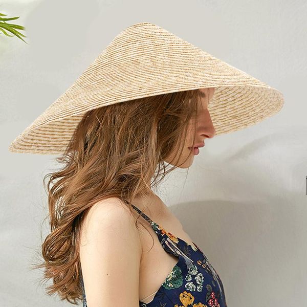 

wide brim hats gemvie 2021 fashion women unique wheat-straw bamboo cone sunshade hat rain cap handmade high quality, Blue;gray