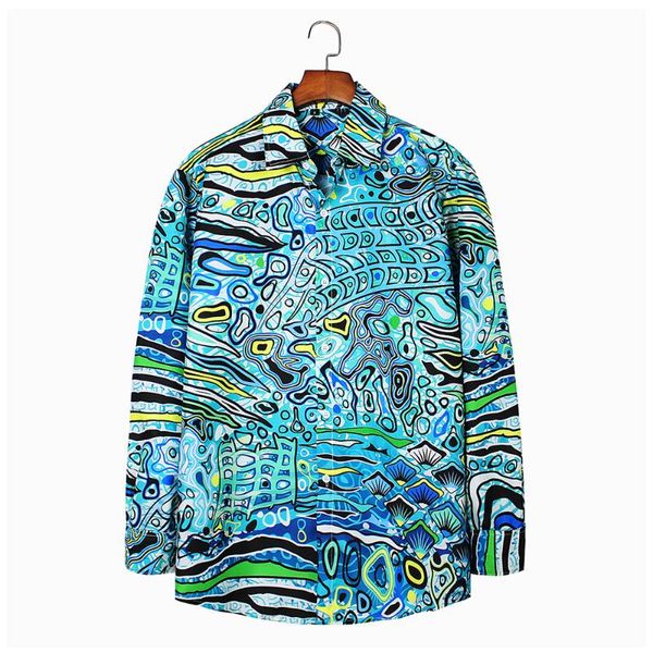 

plus shirts s-3xl men women korean new vintage long sleeve underwater world abstract print camisa masculina hawaiian shirt, White;black