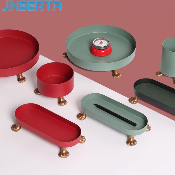 

kitchen storage & organization jinserta metal tray jewelry display plate pu leather oval necklace earrings cosmetic organizer sundries decor