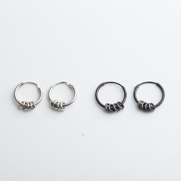 

hoop & huggie black circle s925 sterling silver earrings female cool handsome hong kong fashion people ear bone ring, Golden;silver