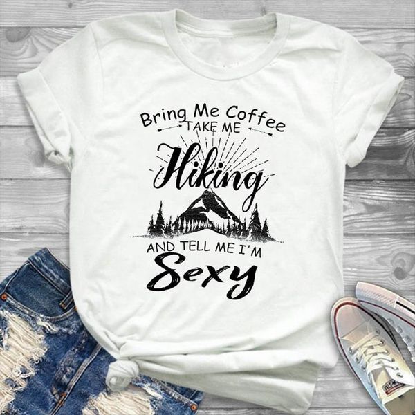 

take me hiking printed womens short sleeve loose tee female clothes graphic, White