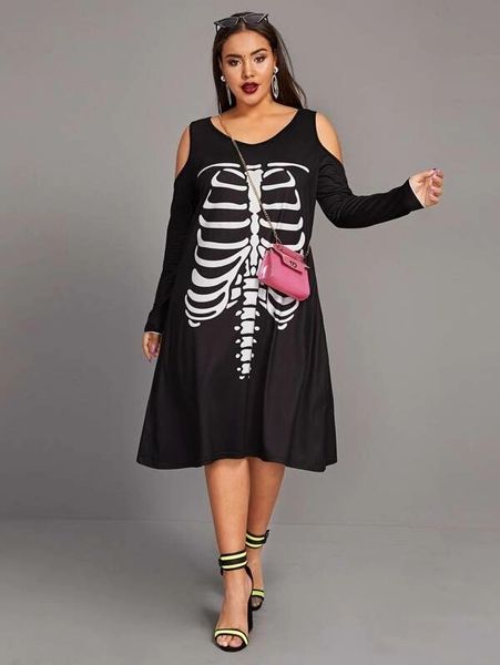

spring and autumn halloween bone pattern large women's s, Black;gray
