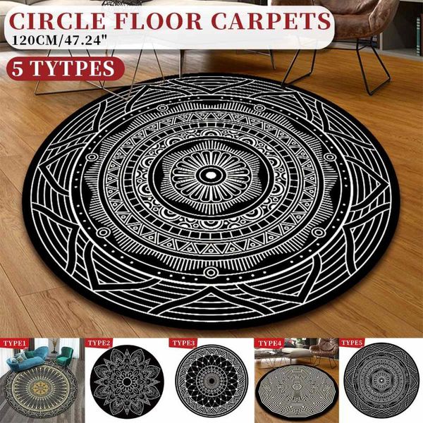 

carpets round carpet mandala bedroom bedside bathroom computer chair non-slip mat game area rug ethnic style home decoration 120cm