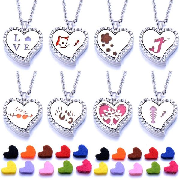

chains diffuser necklace heart-shaped couple love locket pendants essential oil perfume aroma jewelry, Silver