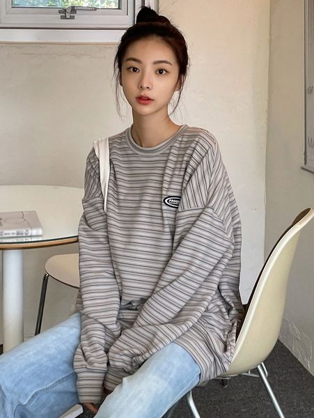 

dazy striped patch detail drop shoulder sweatshirt w8dl#, White;black