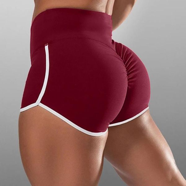 

women solid color with white edge yoga shorts high-waisted basic slip compression yoga shorts fitness short leggings a20, White;red