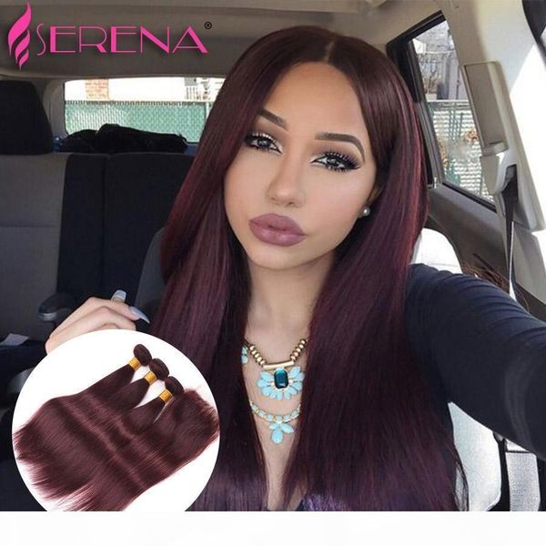 

unprocessed 99j straight brazilian virgin hair with closure #99j human hair 3 bundles with lace closure 4pcs lot red hair, Black;brown