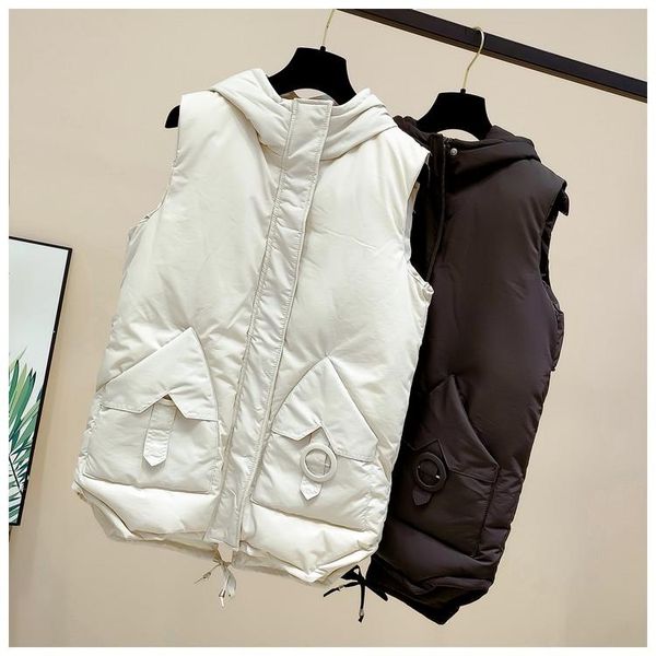 

women's vests tileewon cotton vest female 2021 autumn winter loose fashion casual down jacket thickened, Black;white