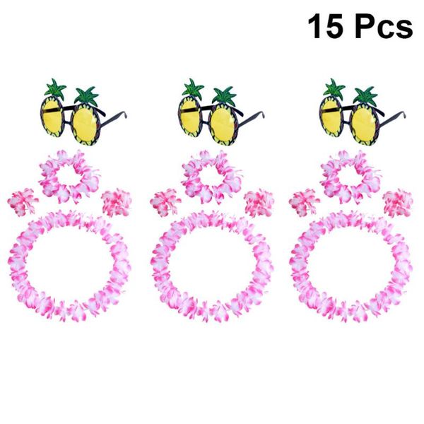 

3 sets classic hawaiian leis party garland artificial flower headband lifelike neck loop bracelet simulate tropical beach