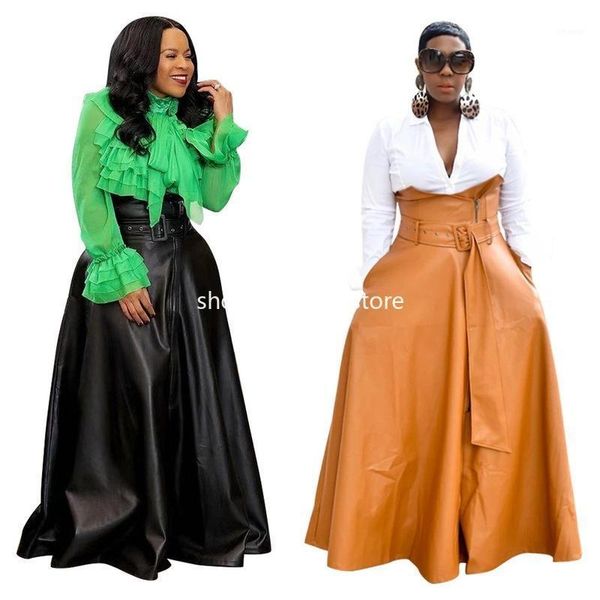 

autumn and winter women high waist plus size pu long skirts s-3xl, Black